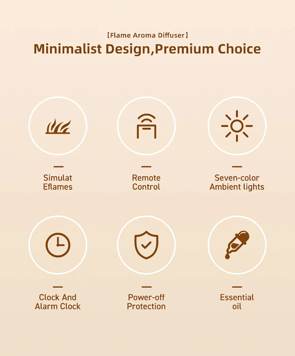 Aroma Air Humidifier Essential Oil Diffuser - Fire Flame Humidifier with Alarm Clock Remote Control