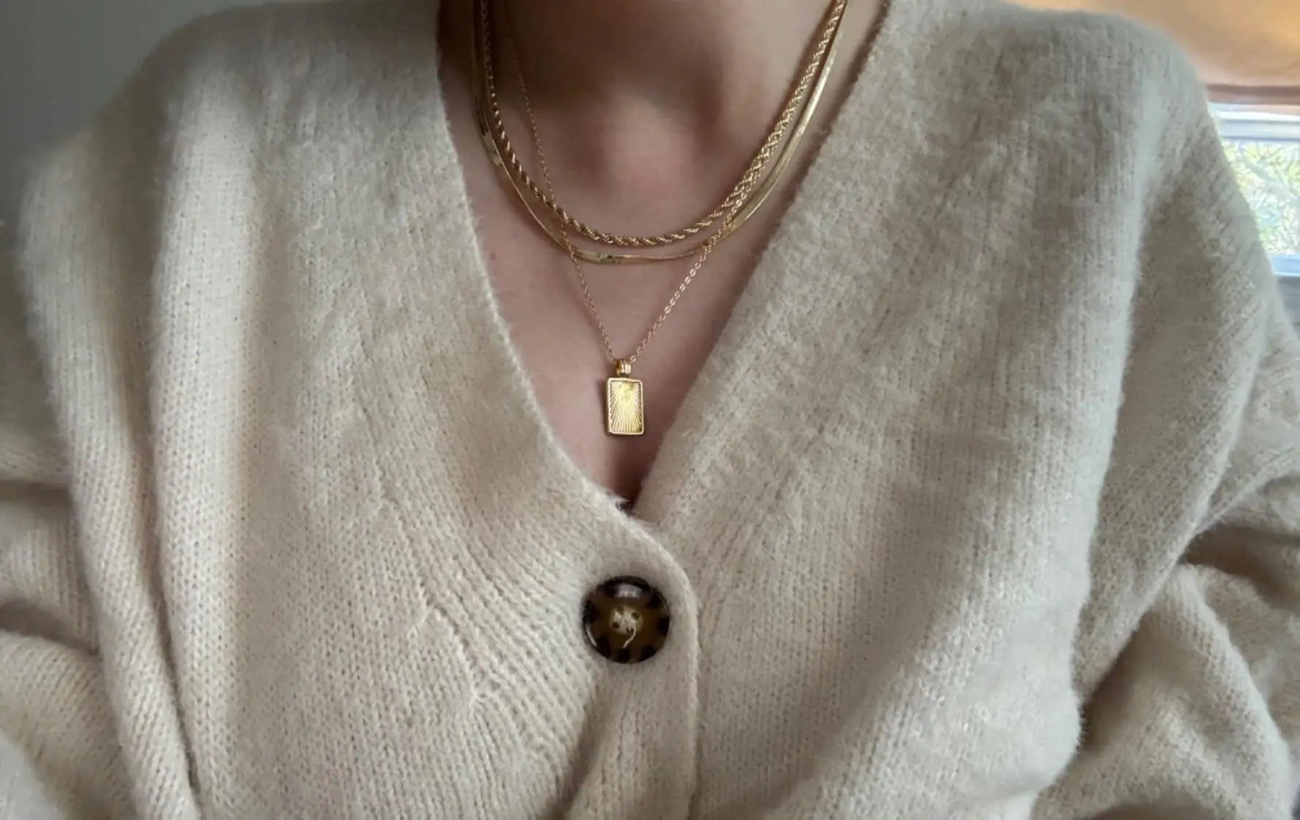 LENNIK European Layered Necklace - Brass Gold Plated Choker Chain Jewelry