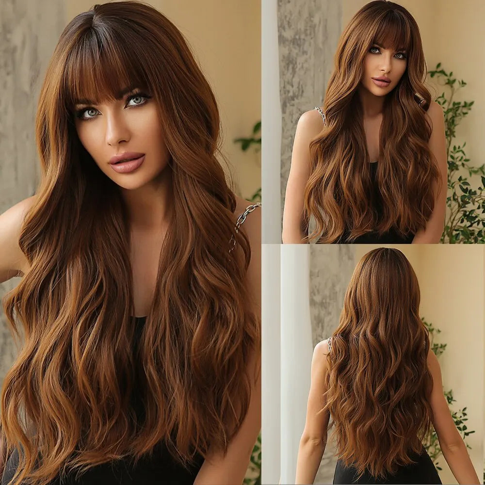Brown Blonde Ombre Natural Hair Wigs for Women Long Wavy With Dark Roots Synthetic Wig for Women Heat Resistant Coaplay Wigs