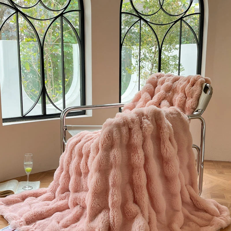 Luxury Faux Fur Rabbit Fur Thickened Blanket, Winter Soft Blanket Throw for Home Bed Sofa Cover 100X150cm 150X200cm 200X230cm