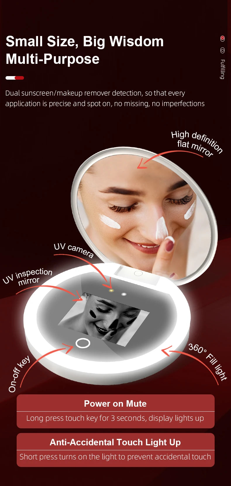 Smart Sunscreen Led Light Portable Makeup Mirror Uv Camera Visual Face Sunscreen Makeup Mirror