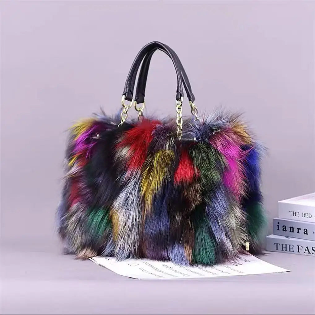 2026 Luxury Real Fox Fur Bag Winter Women Handbag Designer Luxury Bag Evening Party Bags Leather High Quality Shoulder Bag Natural Fur Bag