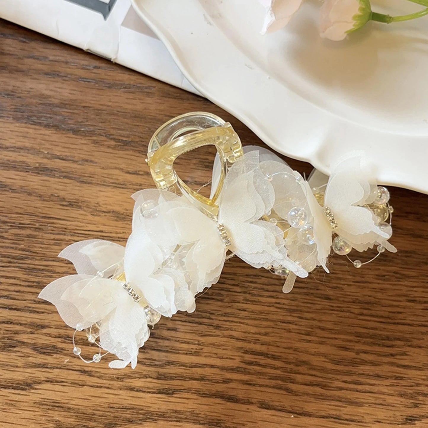 13cm Large Hair Claw For Women Elegant Butterfly Element Hair Gripper Exquisite Silk Flower Hair Clip Fashion Shark Hair Clips