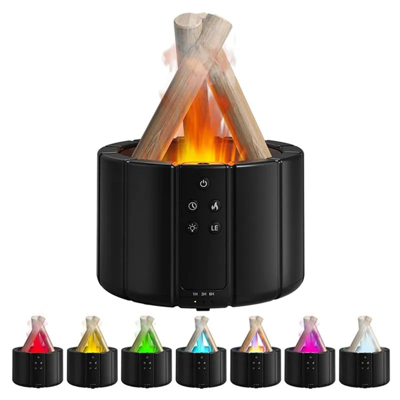 2025 New Simulated Flame Aroma Diffuser - Bonfire Air Humidifier Ultrasonic Cool Mist LED Essential Oil Lamp