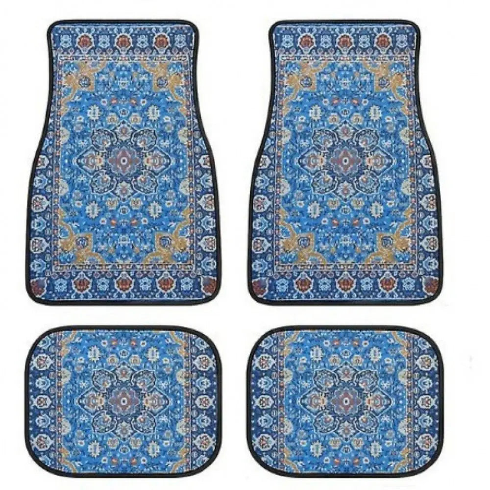4Pcs Bohemian Car Floor Mats Rubber Back Heavy Duty Persian Carpet Dirty Resistant Car Decoration Car Floor Protector Rugs