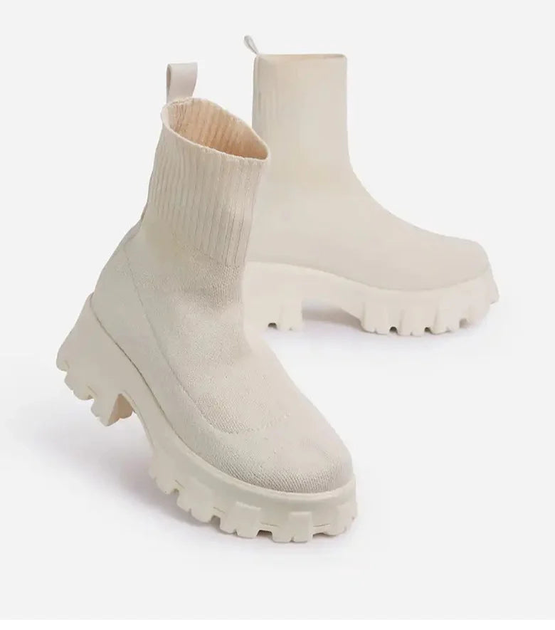 CloudStep Luxe Platform Sock Shoes Boots – Chunky Knit Stretch Boots with Heels | Trendy Women’s Fashion Streetwear Shoes