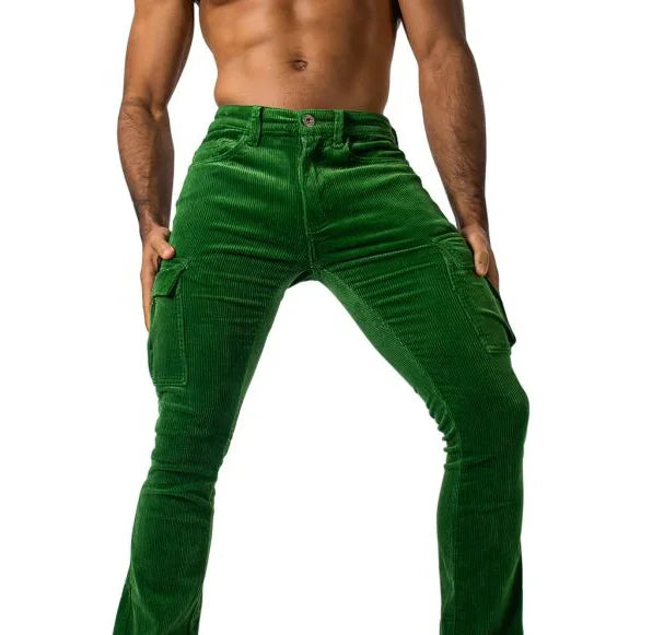 Men's Stretch Work Pants with Multiple Pockets Slim Fit Running Pants, Corduroy Casual Pants Breathable Street Style and Warm