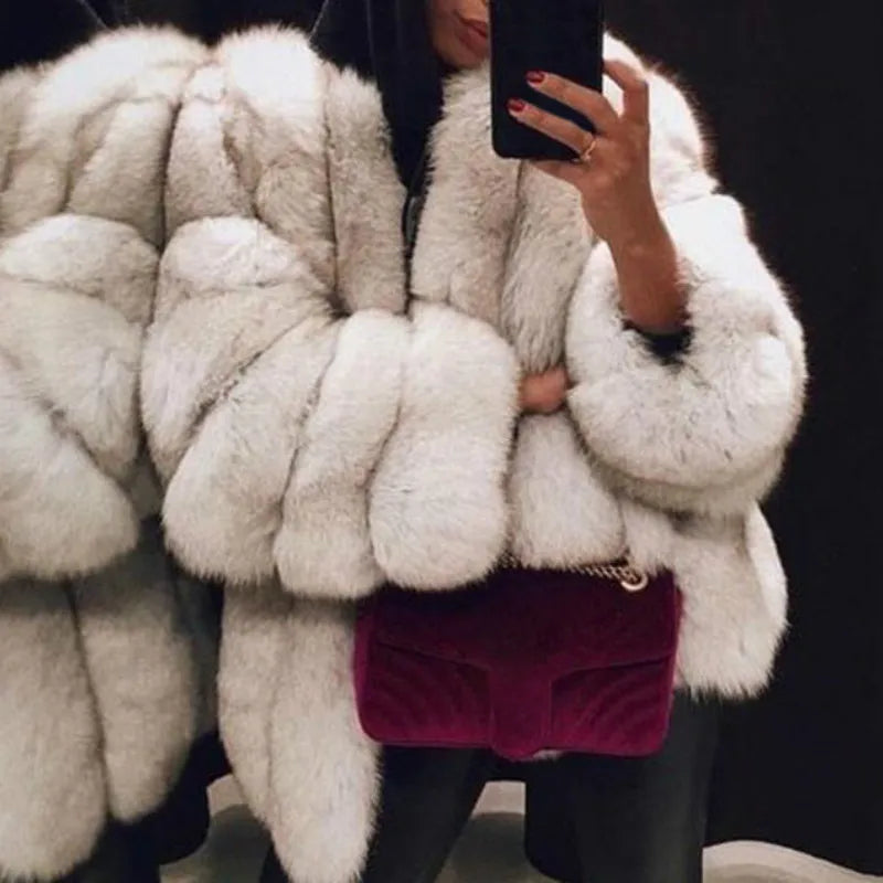 Luxe Faux Fur Jackets for Women Long Puff Sleeve Woman Coat Solid Short Warmth Outerwear Clause Ladies Elegant Streetwear
