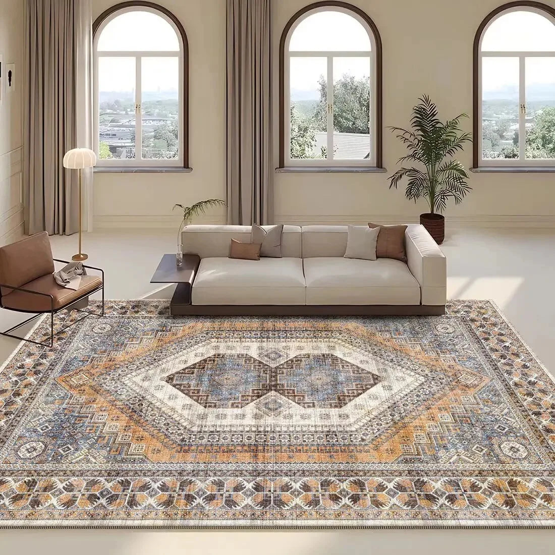 Persian Retro Rug For Living Room Sofa Area Non-Slip Washable Rug For Bedroom