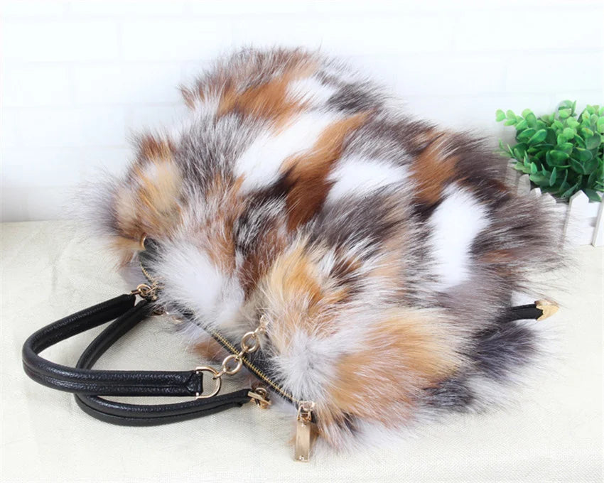 2026 Luxury Real Fox Fur Bag Winter Women Handbag Designer Luxury Bag Evening Party Bags Leather High Quality Shoulder Bag Natural Fur Bag
