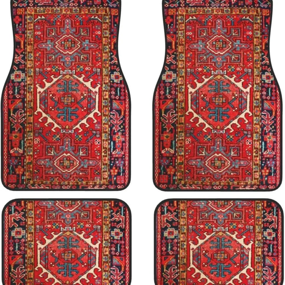 4Pcs Bohemian Car Floor Mats Rubber Back Heavy Duty Persian Carpet Car Decoration Dirty Resistant Car Floor Protector Rugs