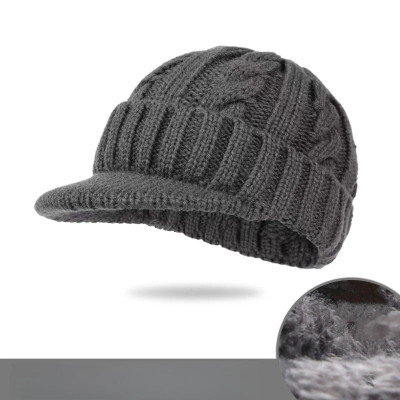 Men's Short-Brimmed Baseball Cap Classic Fashion Winter Warm Baseball Cap Thickened Braided Knitted Hat