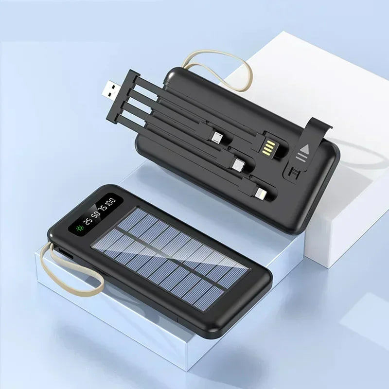 Solar Power Bank 20000mAh - Portable Fast Charging Outdoor Power Bank with Removable Cable