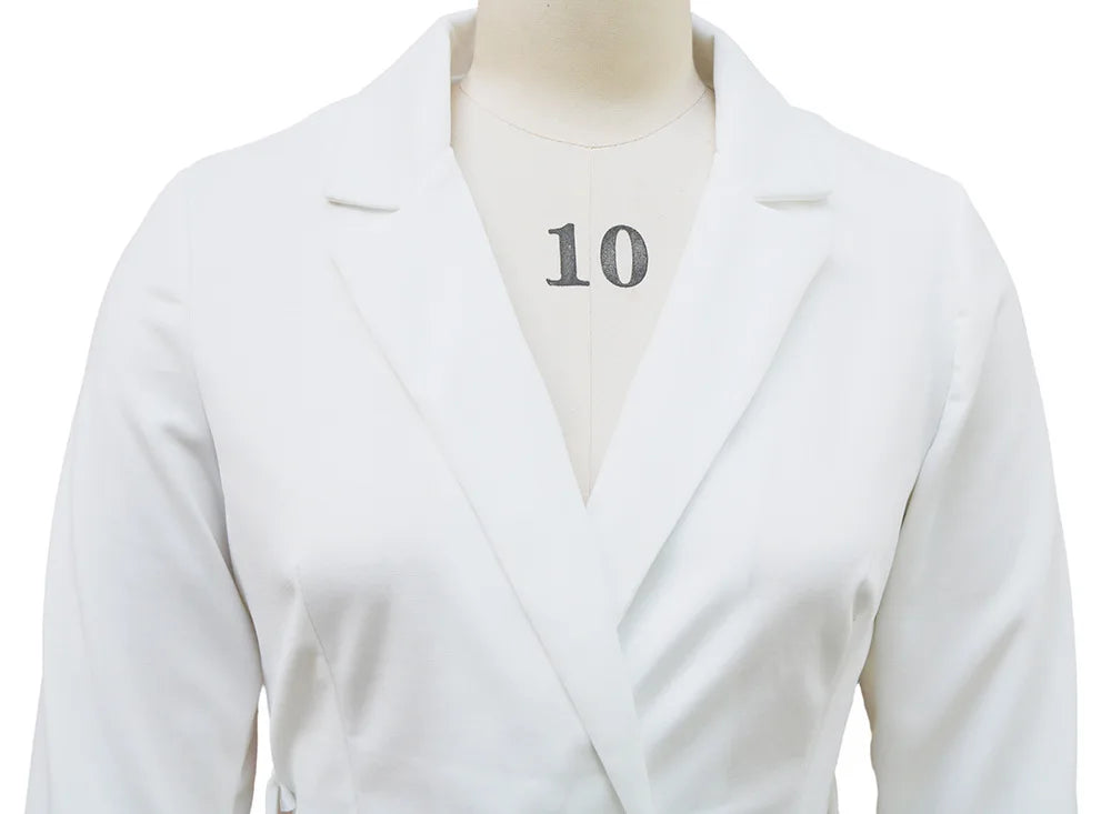 Elegant Deep V-Neck Suit Dress - Long Sleeve High Waist Office Dress with Sashes