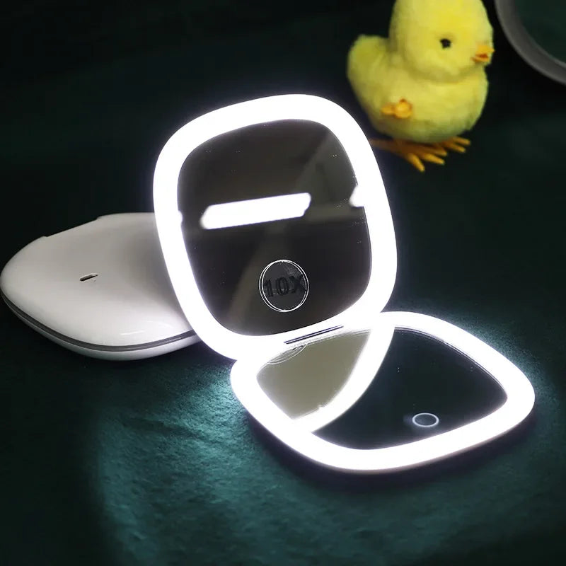 USB Rechargeable Folding Portable LED Makeup Mirror Touch Screen Dimming Handheld With 10X Magnifying Travel Cosmetic Mirrors