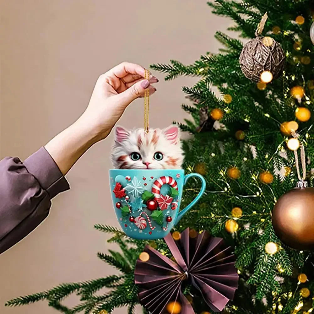 Christmas Tree Cat Pendant - Acrylic Fun Christmas Decorations Party Supplies