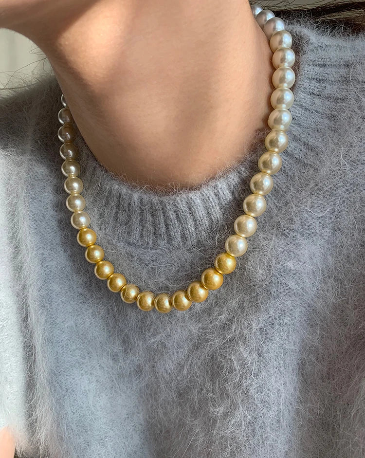 French elegant white gradient champagne pearl bead necklace for women's luxury accessories collarbone chain 2024 fashion jewelry