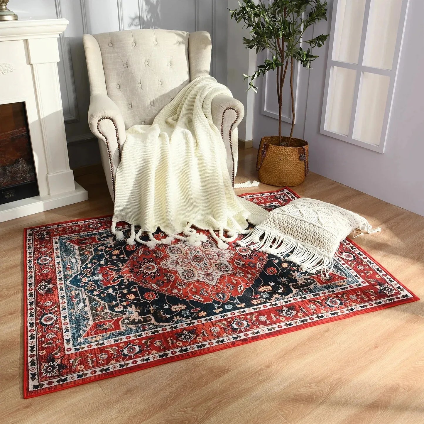 Turkish Persian Rug - Retro Ethnic Large Area Rug for Living Room and Bedroom Decor