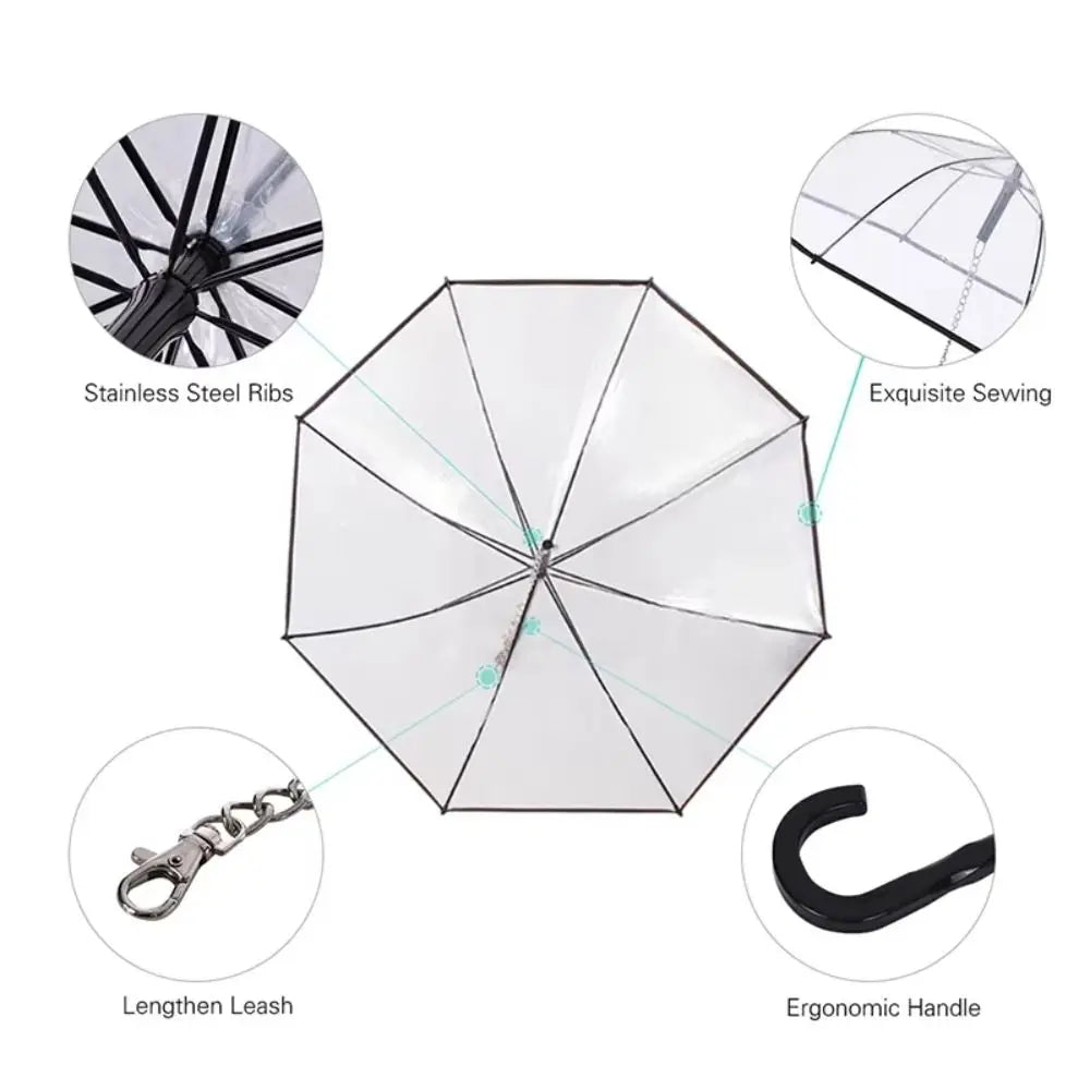Detachable Clear Pet Dog Umbrellas C-Shape Handle with Leash Doggy Poncho Adjustable Rainproof Raincoat for Dogs Pet Supplies