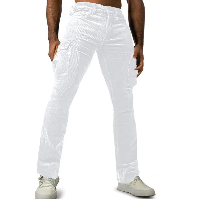 Men's Stretch Work Pants with Multiple Pockets Slim Fit Running Pants, Corduroy Casual Pants Breathable Street Style and Warm