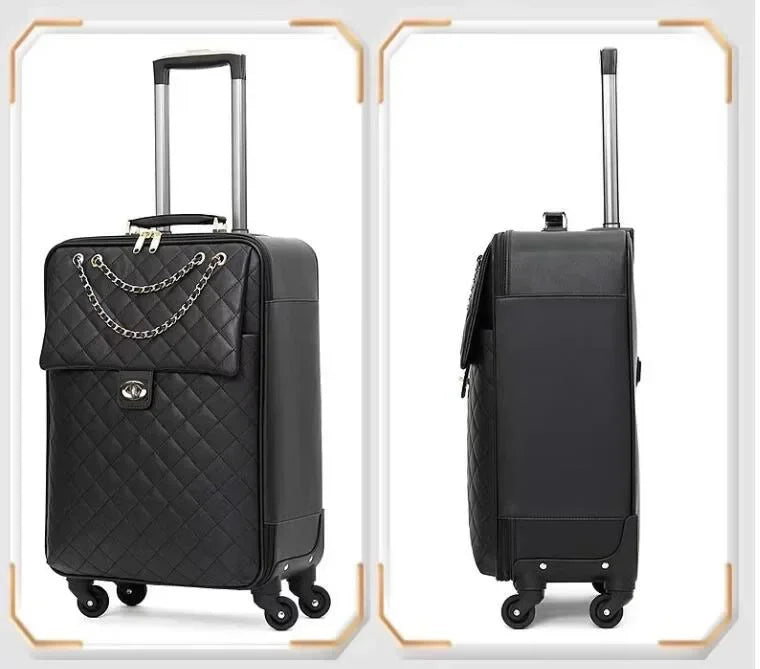 20"24"28" INCH Women Leather Trolley Rolling Luggage Check In Cabin Spinner Suitcase On Wheels
