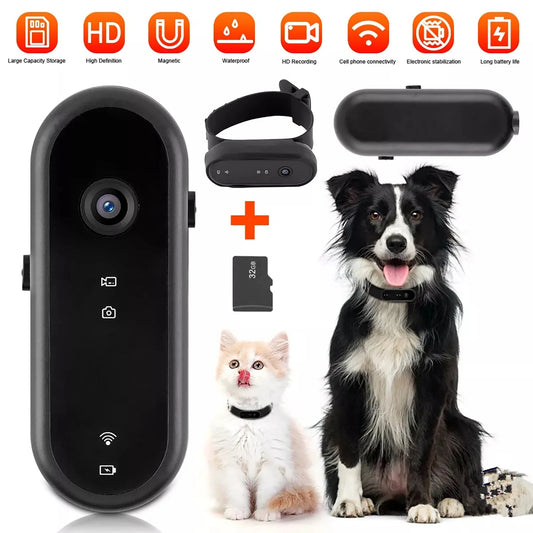 2-in-1 Pet Camera Collar - The ultimate fusion of pet POV and home security. Wireless Pet Dog Cat Collar Camera 120 Degree Wide Angle Pet Sports Action Camera Monitor For Video Records Indoor Outdoor 32GB