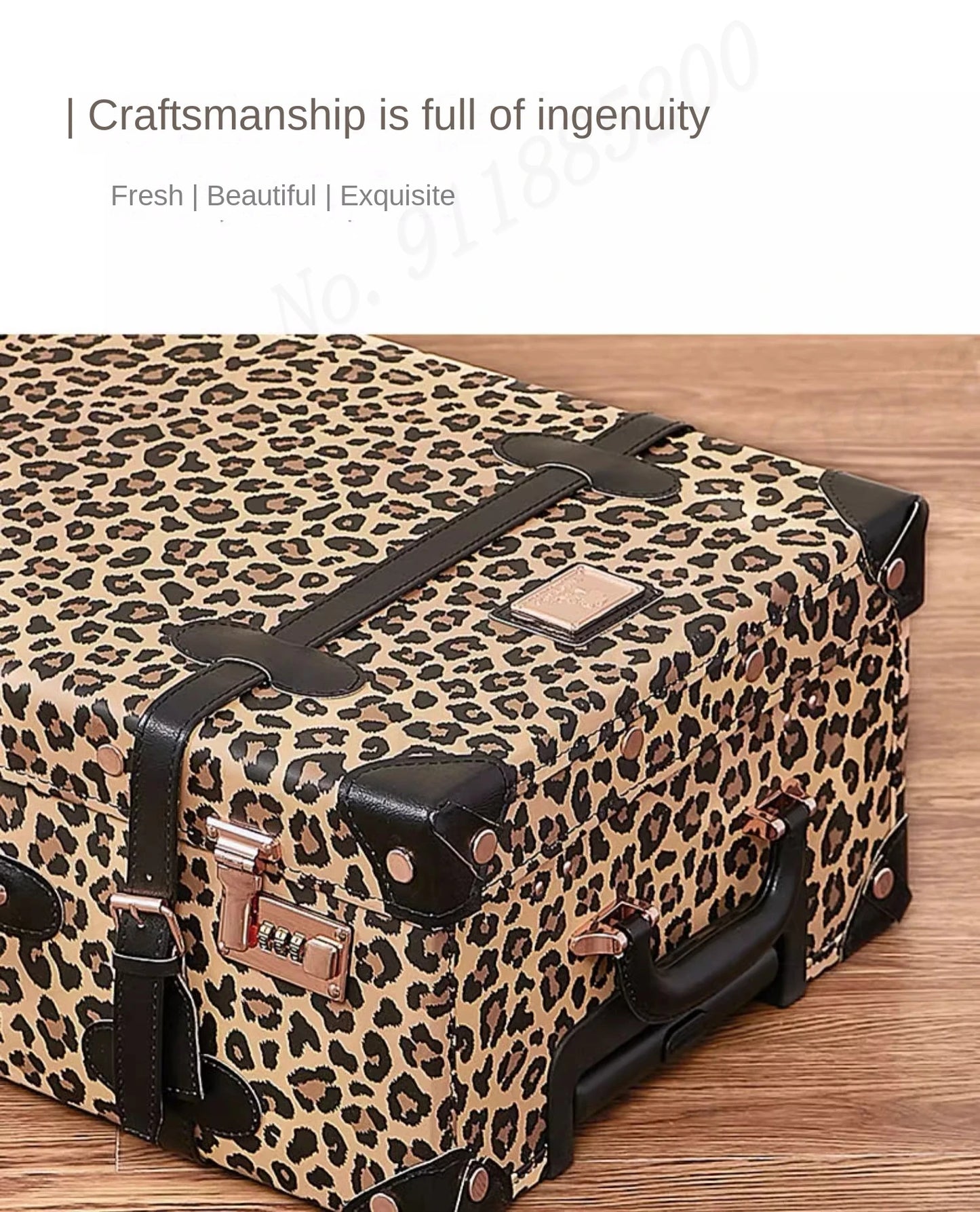 Trendy Retro Luggage Women's Roller Trunk Leopard Print Leather Suitcase 20" Boarding Box Set Waterproof Password Suitcase
