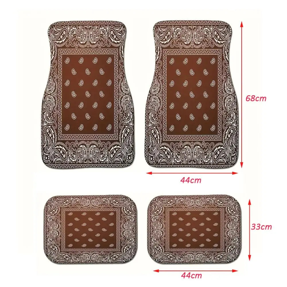 4Pcs Bohemian Car Floor Mats Rubber Back Heavy Duty Persian Carpet Dirty Resistant Car Decoration Car Floor Protector Rugs