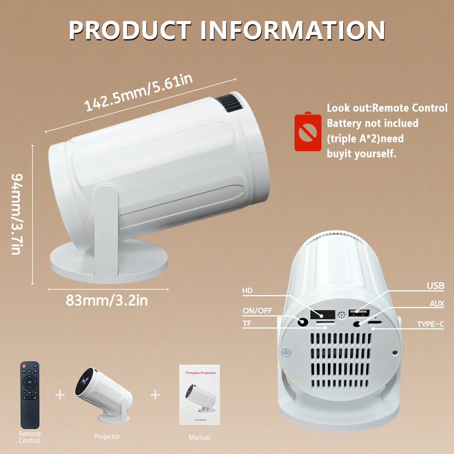 Mini HD Portable Projector 1280x720P - High Brightness 2.4G WiFi Home Theater