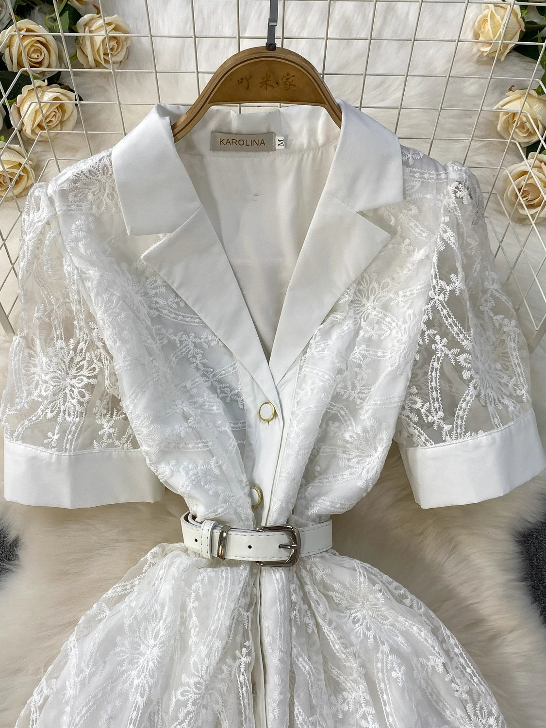 Designer Runway Lace Blazer Dress – Luxury Embroidered Long Gown for Elegant Evenings