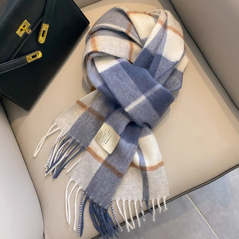 100% Wool Women Scarf Autumn Winter Vintage Preppy Style Plaid Wrap Scarve Pashmina Mujer Femme Foulard Bufanda Shawl Unisex Men