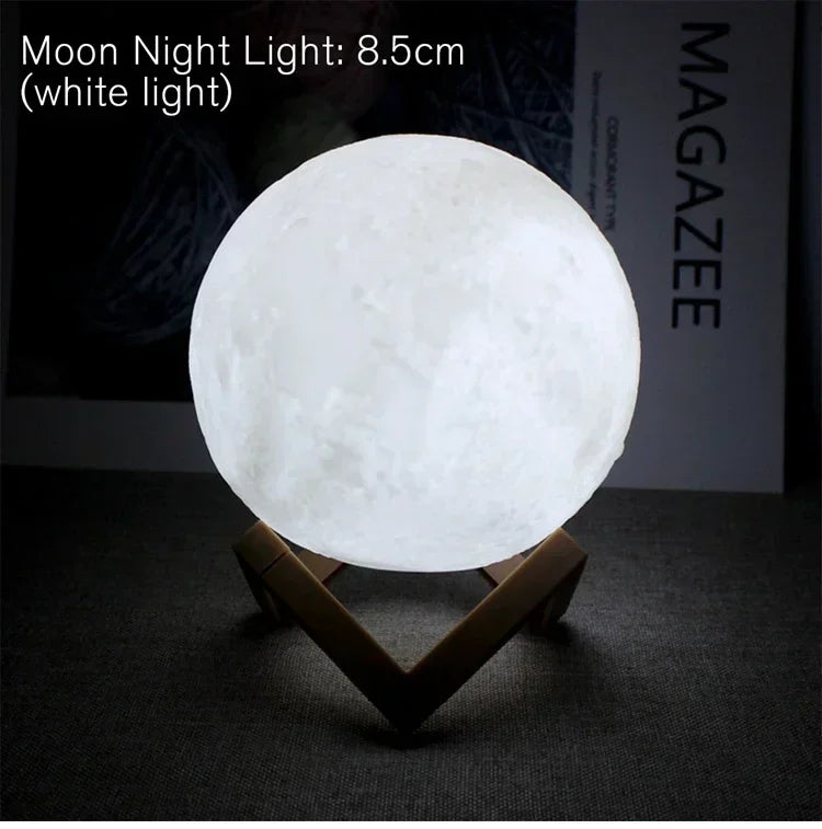 LED Moon Night Light 8cm - Battery Powered Starry Lamp with Stand for Bedroom Decor