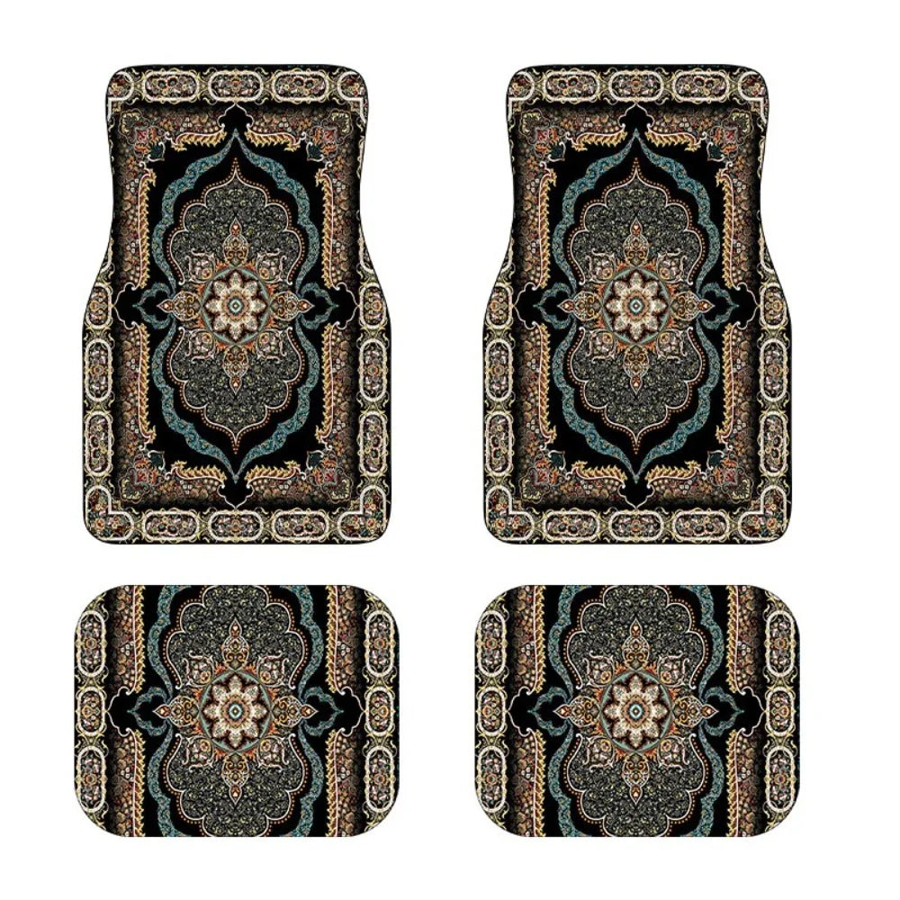 4Pcs Bohemian Car Floor Mats Rubber Back Heavy Duty Persian Carpet Car Decoration Dirty Resistant Car Floor Protector Rugs