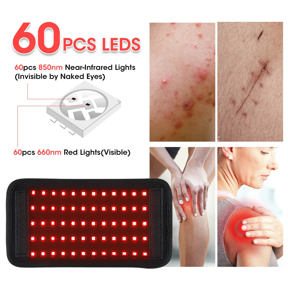 660nm and 850nm Red Light Therapy Belt Beauty Face Skin Rejuvenation Home Use LED Photon Near Infrared Light LED Pad For Elbow