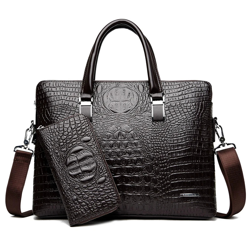 Alligator Briefcase Bag for Man PU Leather Crocodile Tote Handbag Laptop 14 Male Shoulder Business Messenger Crossbody Side Bag