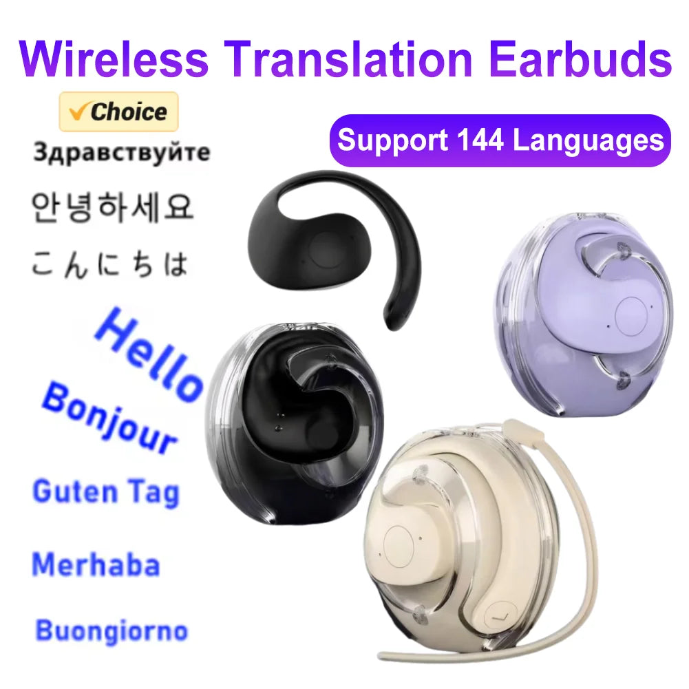 Wireless BT AI Translation Earbuds 99% Accuracy 144 Languages Real-time Language Translation Earphones Smart Voice Translator fo