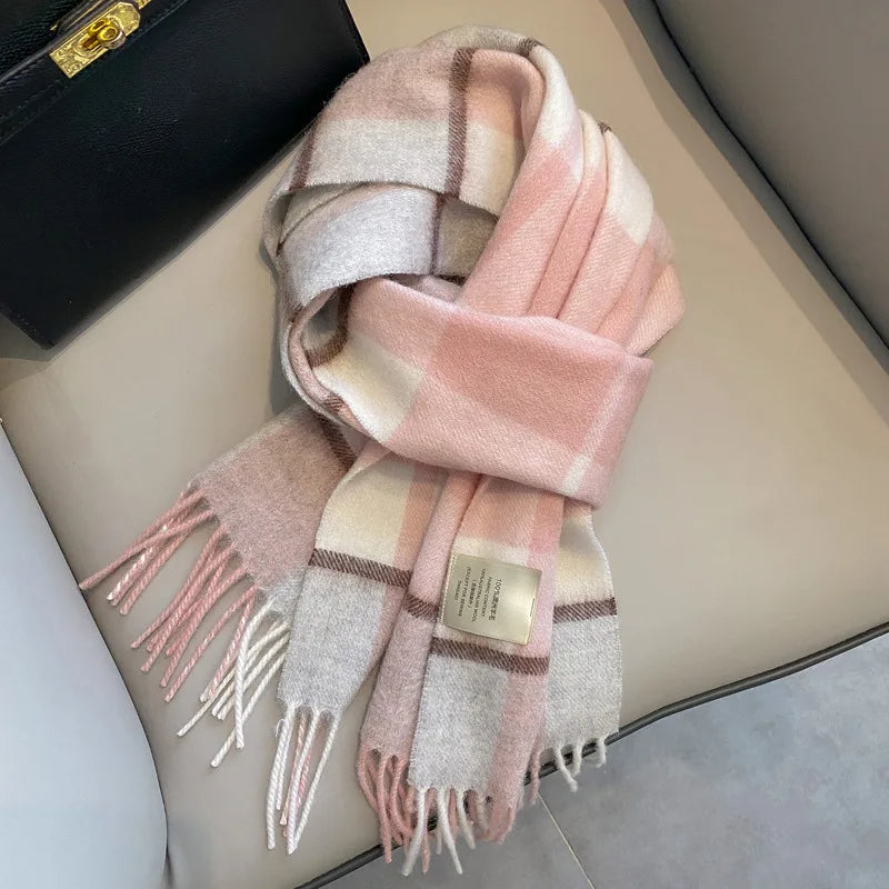 100% Wool Women Scarf Autumn Winter Vintage Preppy Style Plaid Wrap Scarve Pashmina Mujer Femme Foulard Bufanda Shawl Unisex Men