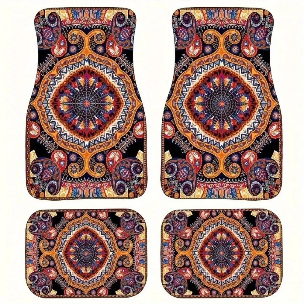 4Pcs Bohemian Car Floor Mats Rubber Back Heavy Duty Persian Carpet Dirty Resistant Car Decoration Car Floor Protector Rugs