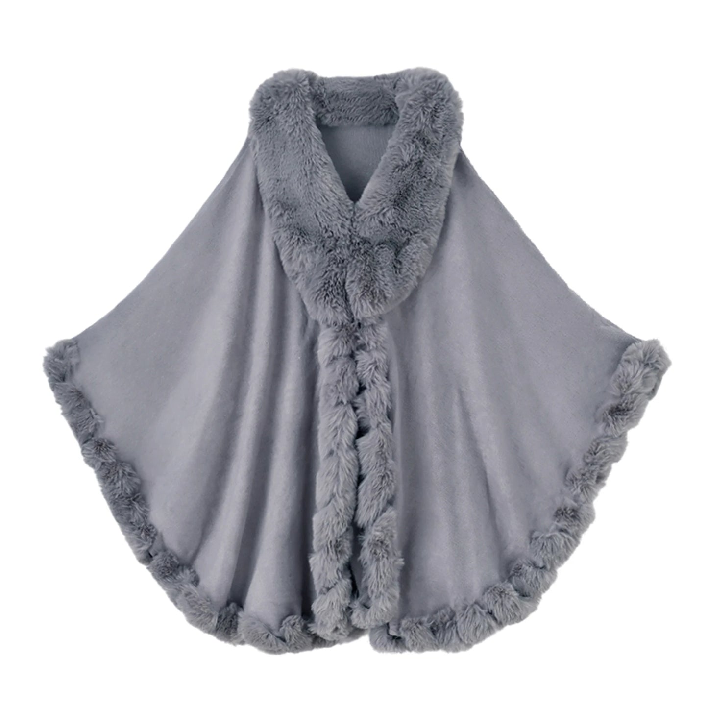 Women Faux Fur Neck Winter Poncho Overcoat Cape Thick White Black Warm Shawl Cloak Big Pendulum Cardigan Loose Coat