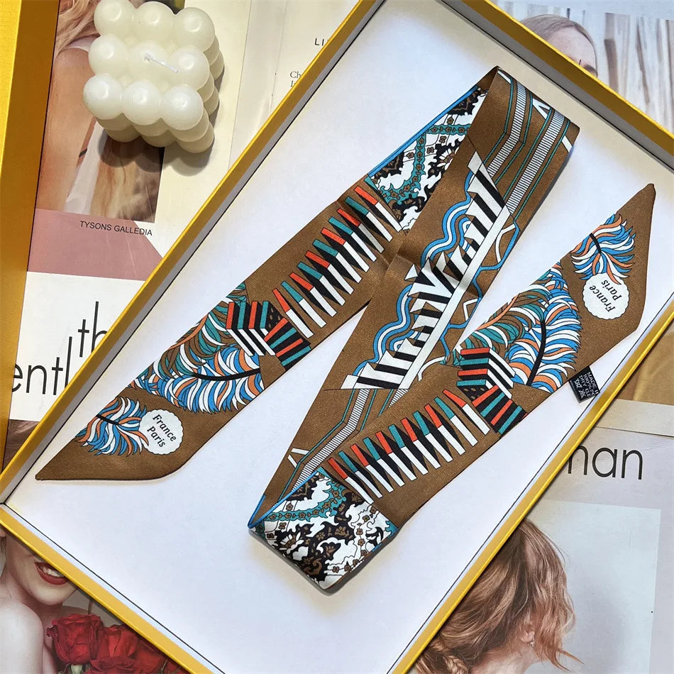 NEW 2026 Long Scarf for Women Narrow Ribbon Headband Female Neckerchief Handle Bag Band Bandana Hair Tie Accessories