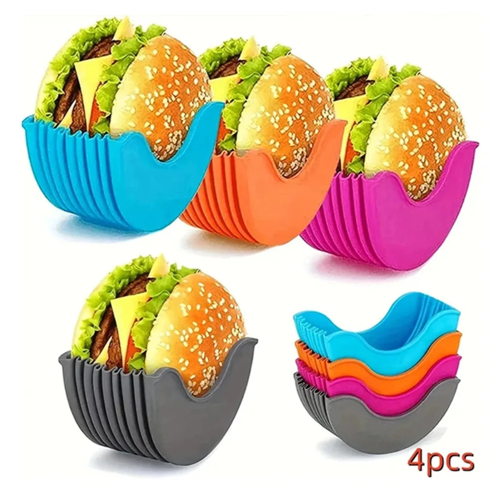 4PCS Adjustable Burger & Sandwich Holders – No-Mess Silicone Grips | The Ultimate Food Hack You’ll Wish You Had Sooner!
