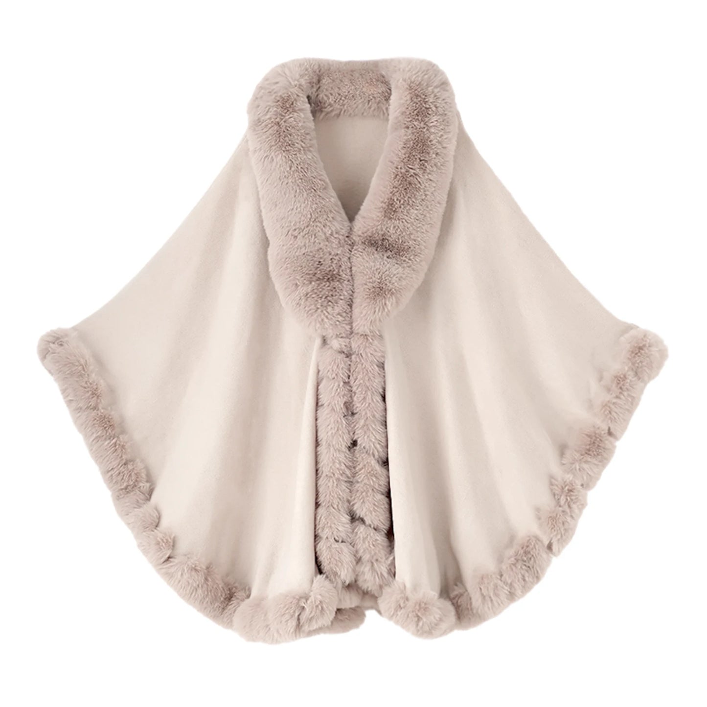 Women Faux Fur Neck Winter Poncho Overcoat Cape Thick White Black Warm Shawl Cloak Big Pendulum Cardigan Loose Coat