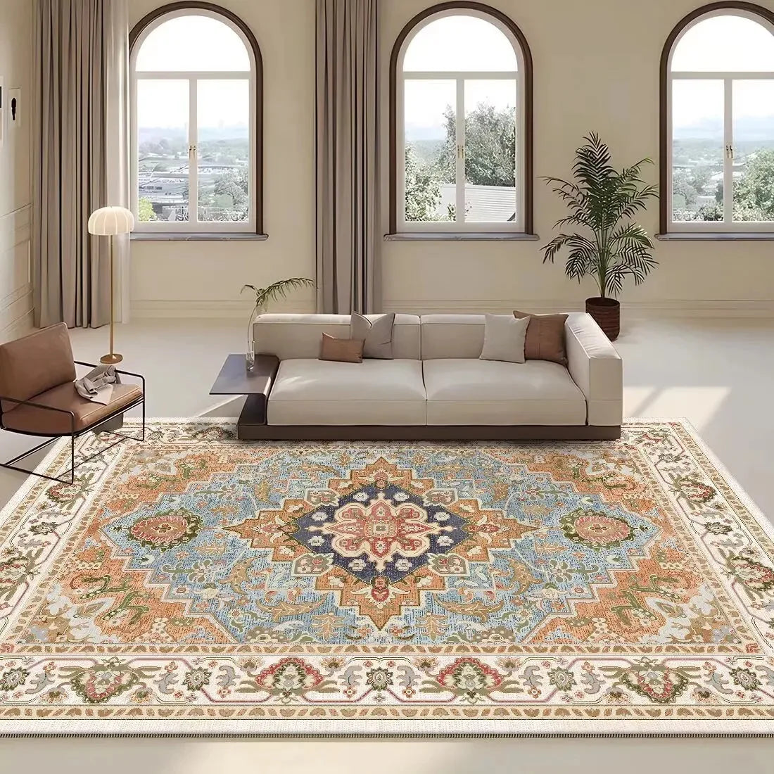 Persian Retro Rug For Living Room Sofa Area Non-Slip Washable Rug For Bedroom