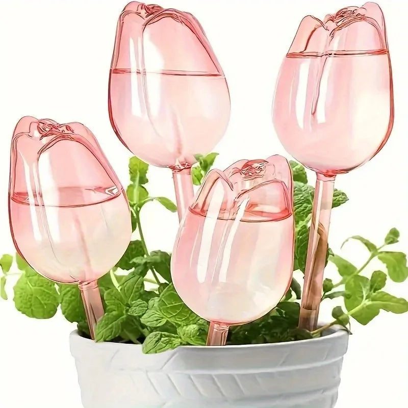 Pink Tulip Plant Watering Balls - Automatic Plant Drippers for Indoor & Outdoor Plants