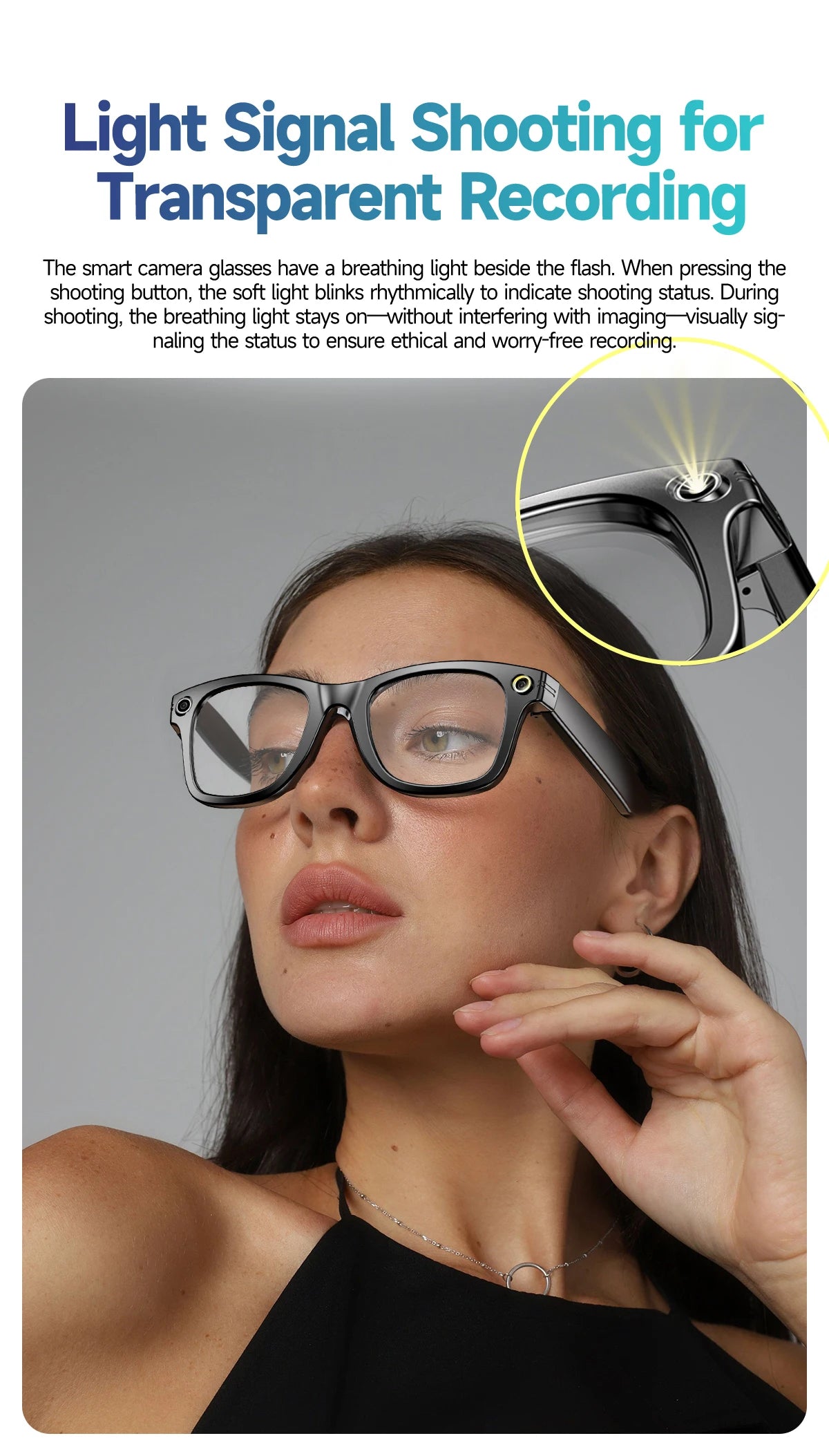 2026 Smart Glasses 8MP Camera WiFi Bluetooth Touch Control IP65 Waterproof AI Translation Noise Cancelling AI Glasses Women