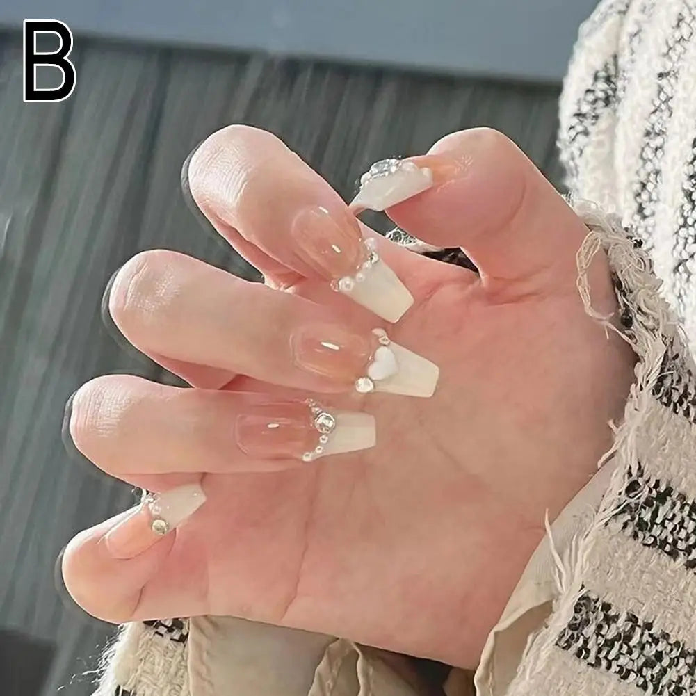 24Pcs Glitter Diamond Press On Nails Blush Pink Cat Eye Fake Nails Sweet Cute Coffin Full Cover Short Square False Nail Tips Art