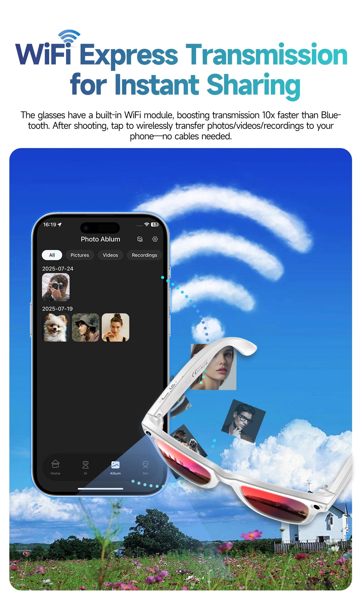 2026 Smart Glasses 8MP Camera WiFi Bluetooth Touch Control IP65 Waterproof AI Translation Noise Cancelling AI Glasses Women