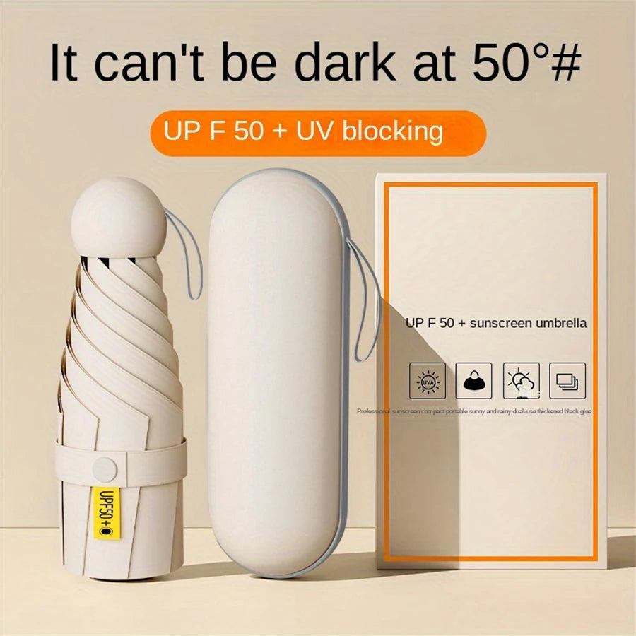 Anti-Uv Mini Umbrella For Sunny And Rainy Days, Portable With Uv Coating And 6 Reinforced Ribs