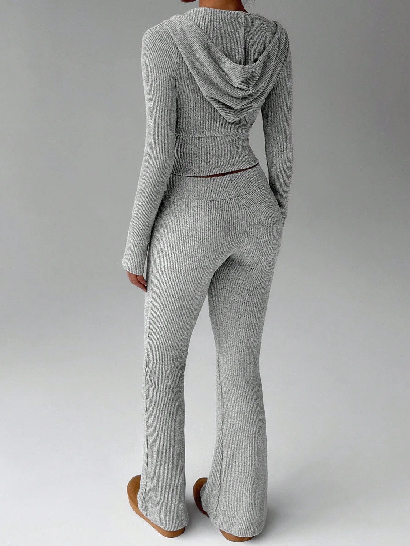 Cozy Women's Loungewear Set Zip-Up Hooded Top with Drawstring and Flared-Leg Trousers–Casual Fashionable Homewear