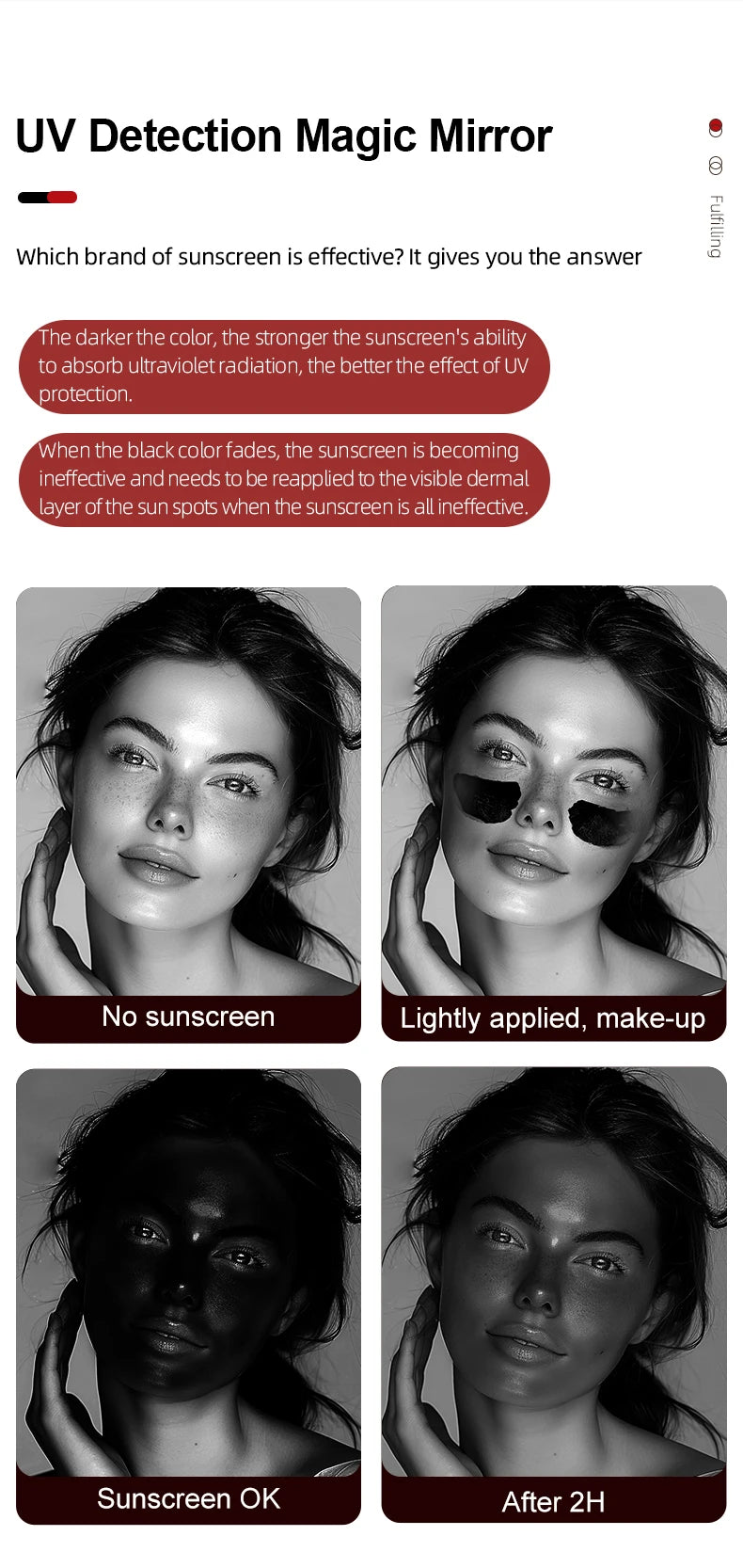 Smart Sunscreen Led Light Portable Makeup Mirror Uv Camera Visual Face Sunscreen Makeup Mirror